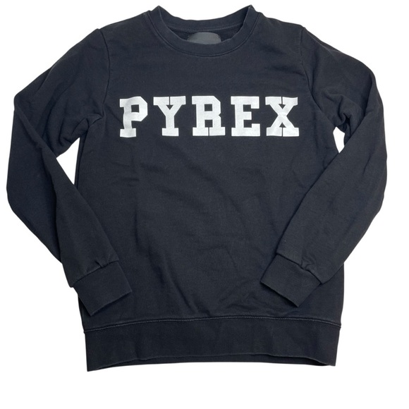 Pyrex Tops - PYREX Crewneck Sweatshirt Black with White Logo XS